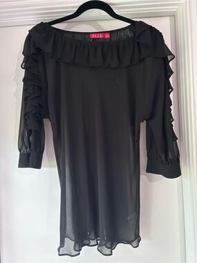 Elle Sheer Black Ruffle Top